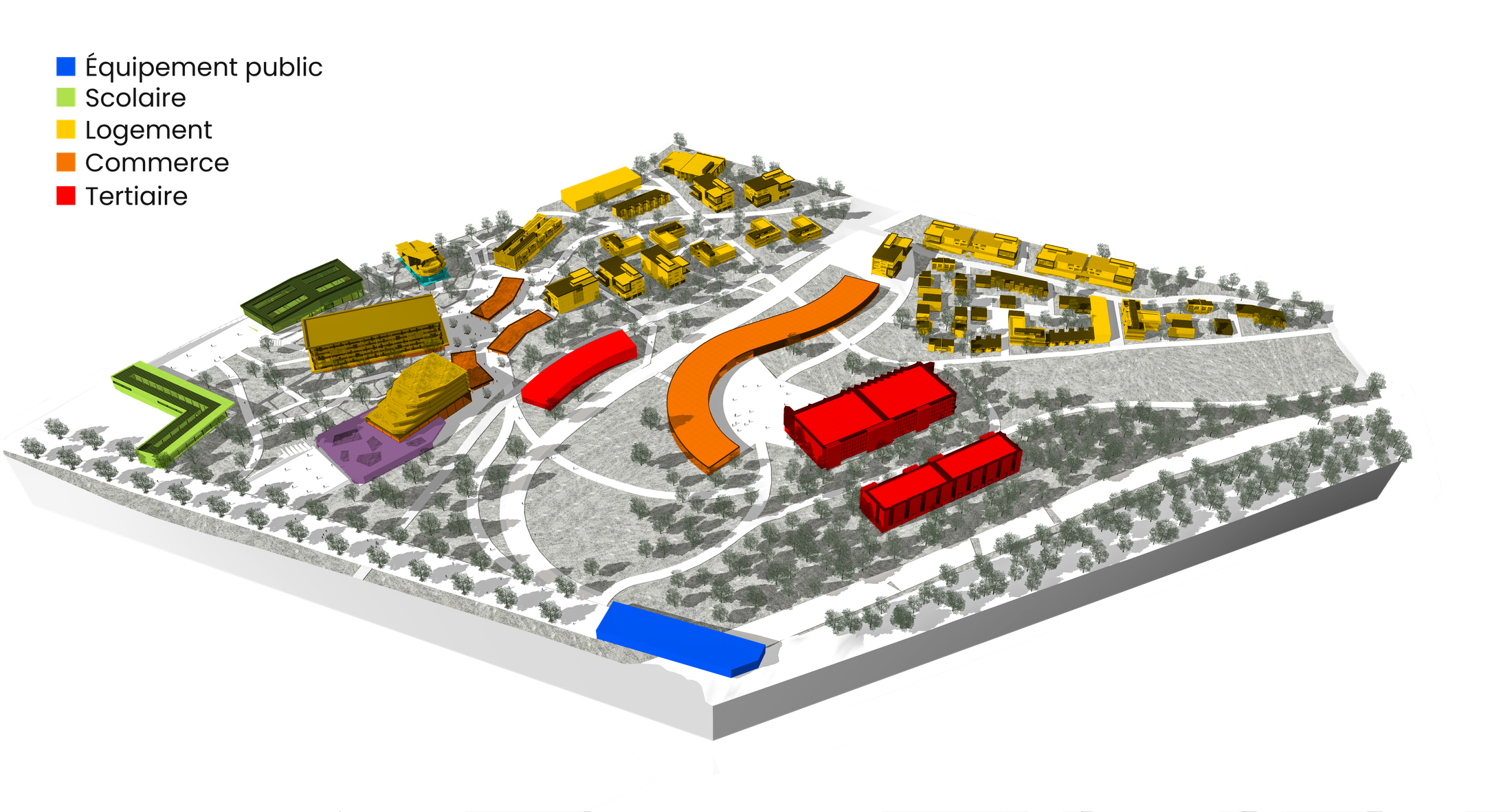 Axonométrie des typologies de logements individuels et collectifs